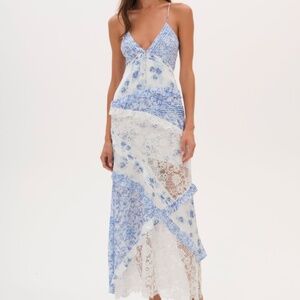 For Love & Lemons Rosalyn Maxi Dress S / Blue